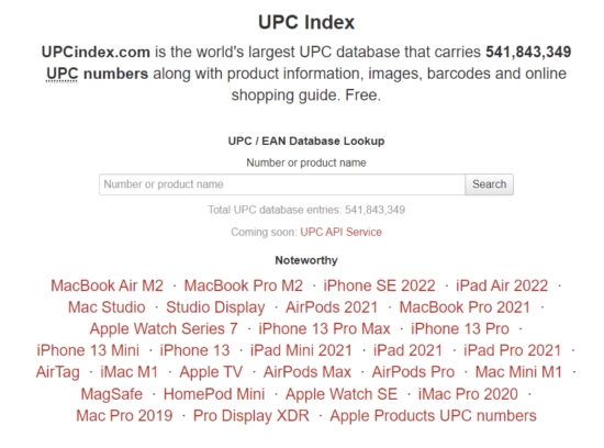 công cụ tra mã vạch UPC Index